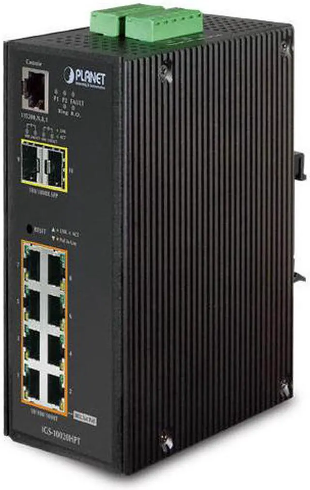 Alt view image 6 of 6 - Planet IGS-10020HPT L2+ Industrial 8-Port 10/100/1000T 802.3at PoE + 2-Port 100/1000X SFP Managed Switch with Wide Operating Temperature
