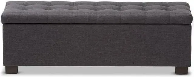 Alt view image 10 of 12 - Baxton Studio Roanoke Modern and Contemporary Dark Grey Fabric Upholstered Grid-Tufting Storage Ottoman Bench
