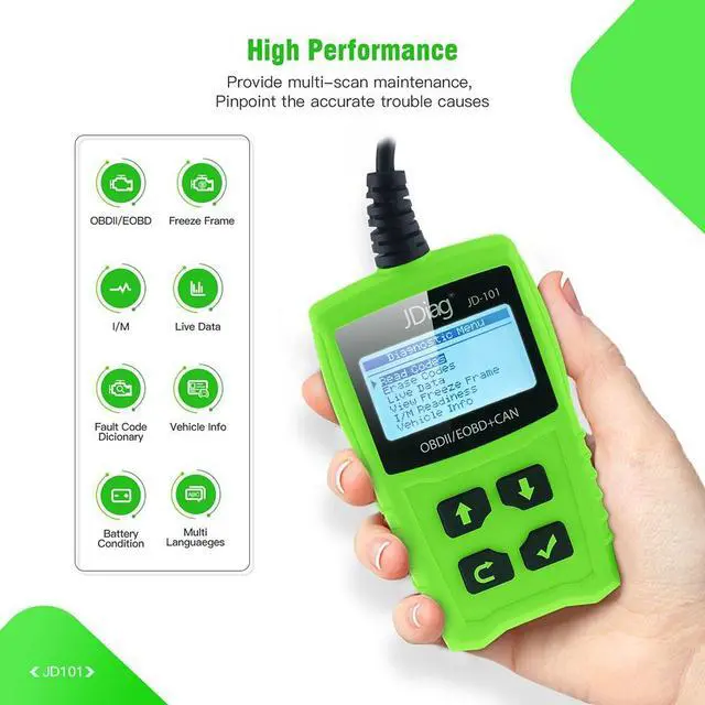 Alt view image 2 of 6 - JDiag Universal Code Readers JD101 Engine Scan Tool Check Engine Light Car Diagnostic Tool OBDII Scanner with Battery Test for All Cars Vehicles Auto After 1996