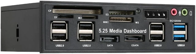 Main image of Multi-Function USB 3.0 Hub eSATA SATA Port Internal Card Reader PC Dashboard Media Front Panel Audio for SD MS CF TF M2 MMC Memory Cards Fits 5.25" Bay