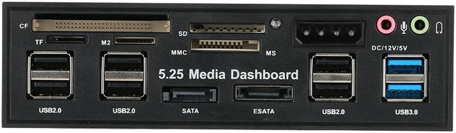 Alt view image 4 of 7 - Multi-Function USB 3.0 Hub eSATA SATA Port Internal Card Reader PC Dashboard Media Front Panel Audio for SD MS CF TF M2 MMC Memory Cards Fits 5.25" Bay