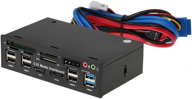 Alt view image 5 of 7 - Multi-Function USB 3.0 Hub eSATA SATA Port Internal Card Reader PC Dashboard Media Front Panel Audio for SD MS CF TF M2 MMC Memory Cards Fits 5.25" Bay