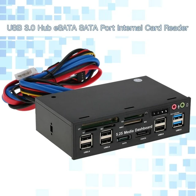 Alt view image 7 of 7 - Multi-Function USB 3.0 Hub eSATA SATA Port Internal Card Reader PC Dashboard Media Front Panel Audio for SD MS CF TF M2 MMC Memory Cards Fits 5.25" Bay