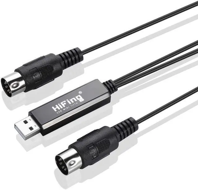 Main image of HiFing USB IN-OUT MIDI Cable One In One Out Interface 5 Pin Line Converter PC to Music Keyboard Adapter Cord Black