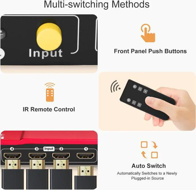 Alt view image 11 of 14 - TESmart 4x1 HDMI Switch supports Ultra HD 4K@60Hz 4: 4: 4, 4-port HDMI switch with audio output and IR remote control, HDR, 3D, For Xbox 360/One, PS4/PS3