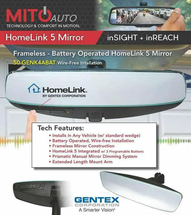 Alt view image 2 of 2 - Gentex 50-GENK4ABAT Replacement Battery Operated Frameless Rearview Mirror w/Homelink 5 for Any Vehicle