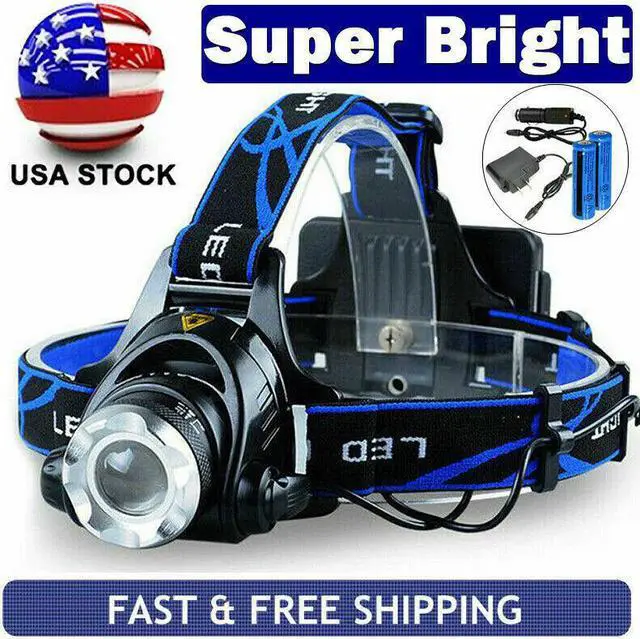 Alt view image 3 of 6 - 1200000LM Rechargeable Head light LED Tactical Headlamp Zoomable+2x Charger+Batt