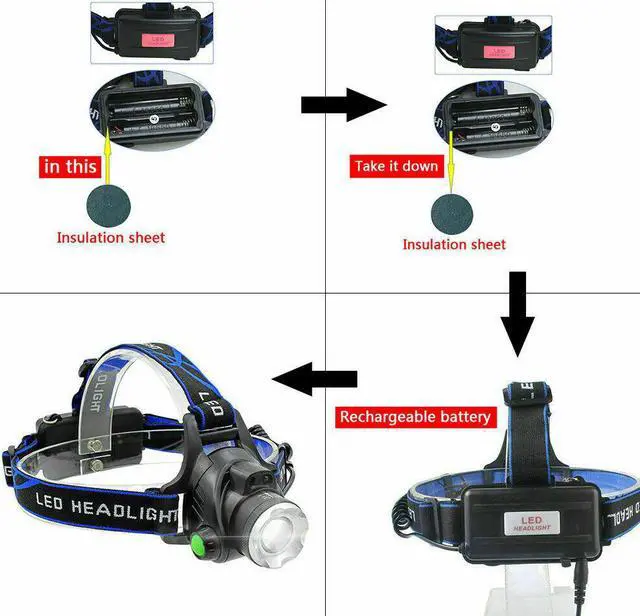 Alt view image 5 of 6 - 1200000LM Rechargeable Head light LED Tactical Headlamp Zoomable+2x Charger+Batt
