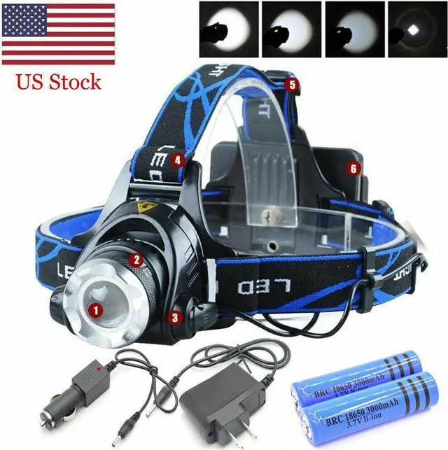 Main image of 1200000LM Rechargeable Head light LED Tactical Headlamp Zoomable+2x Charger+Batt