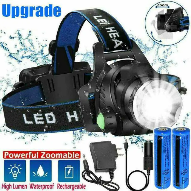 Alt view image 4 of 6 - 1200000LM Rechargeable Head light LED Tactical Headlamp Zoomable+2x Charger+Batt
