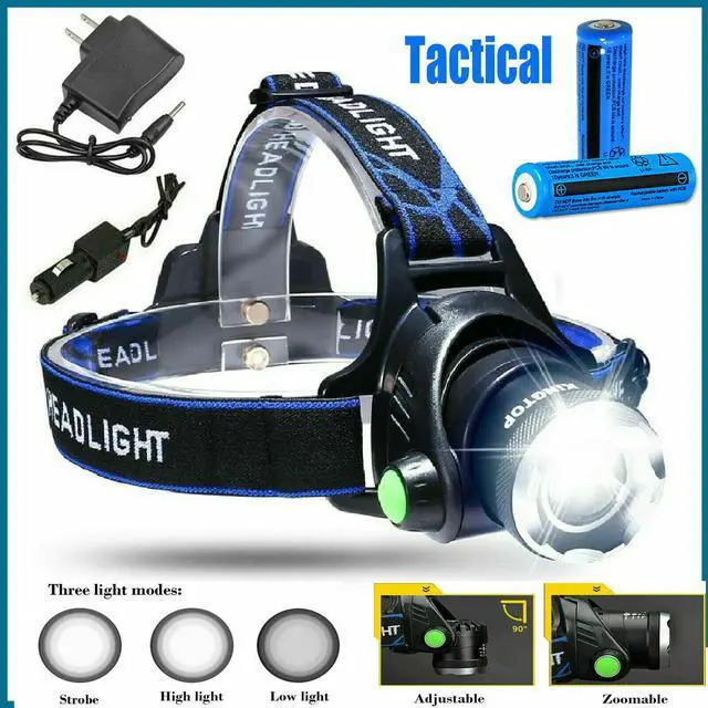 Alt view image 6 of 6 - 1200000LM Rechargeable Head light LED Tactical Headlamp Zoomable+2x Charger+Batt