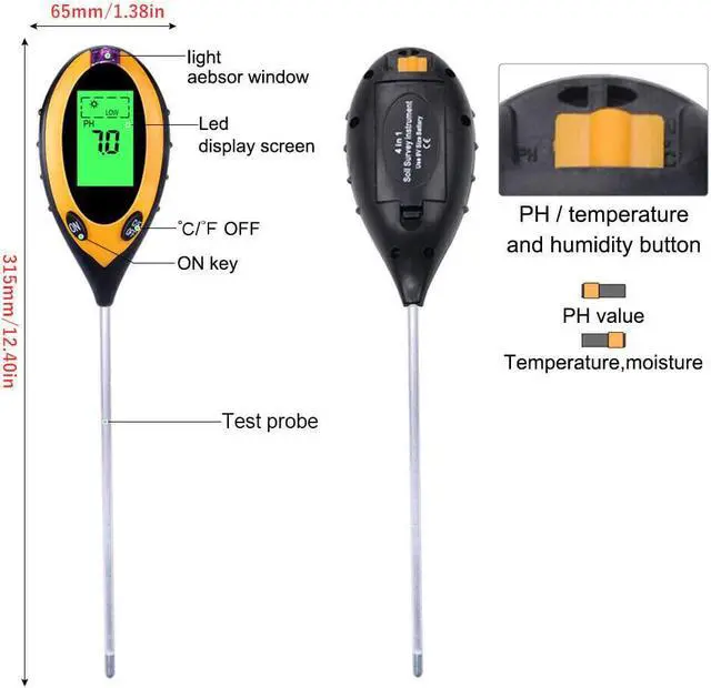 Alt view image 5 of 6 - 4 in 1 LCD Digital PH Tester Soil Water Moisture Light Temperature Test Meter
