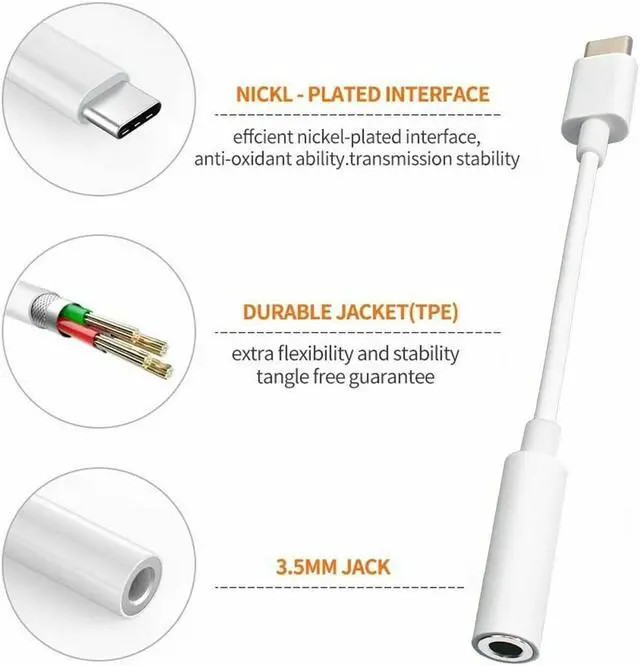 Alt view image 4 of 5 - USB-C Type C Adapter Port to 3.5MM Aux Audio Jack Earphone Headphone Cable USB
