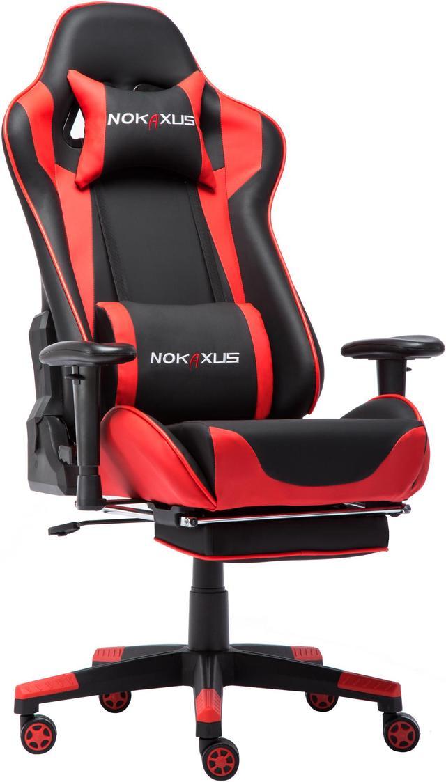 NOKAXUS Gaming Chair With Adjustable Footrest Armrest Head and Lumbar Pillow  Black/green 