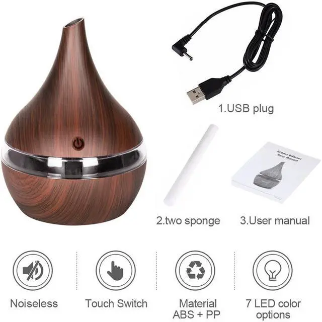 Alt view image 7 of 8 - 300ml USB Electric Aroma Air Diffuser Wood Ultrasonic Air Humidifier Essential Oil Aromatherapy Cool Mist Maker For Home