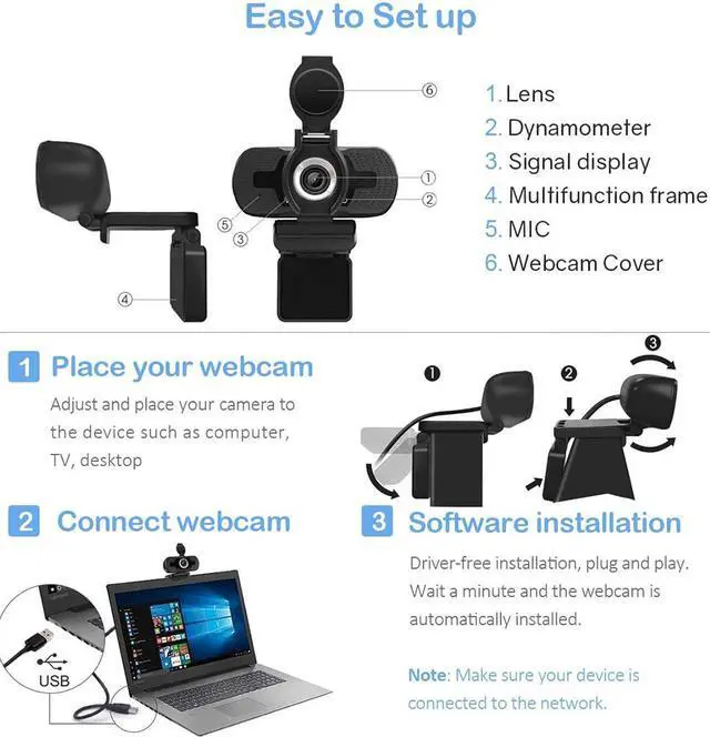 Alt view image 4 of 7 - Webcam 1080p USB Webcam Manual Focus Built-in Sound-absorbing Microphone Drive-free Web Camera for PC Laptop Web Cam Webcam
