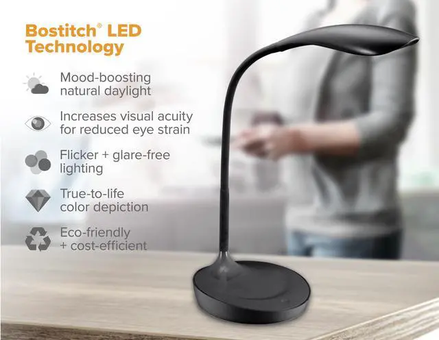 Alt view image 3 of 9 - bostitch office ktvled1502blk gooseneck led desk lamp with usb charging port, dimmable, black