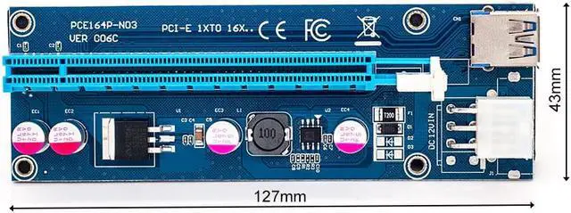 Alt view image 2 of 5 - New 006C PCIe 1x to 16x Express Riser Card Graphic pci-e riser Extender 60cm USB 3.0 Cable SATA to 6Pin Power for BTC mining