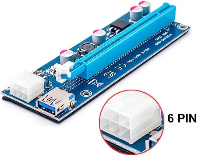 Alt view image 3 of 5 - New 006C PCIe 1x to 16x Express Riser Card Graphic pci-e riser Extender 60cm USB 3.0 Cable SATA to 6Pin Power for BTC mining
