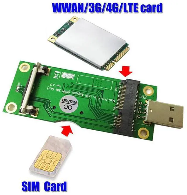 Alt view image 2 of 6 - Mini PCI-E to USB Adapter with SIM 8Pin Card Slot for WWAN/LTE Module Mini Card to Desktop PC Support SIM 6pin/8pin Card Connect