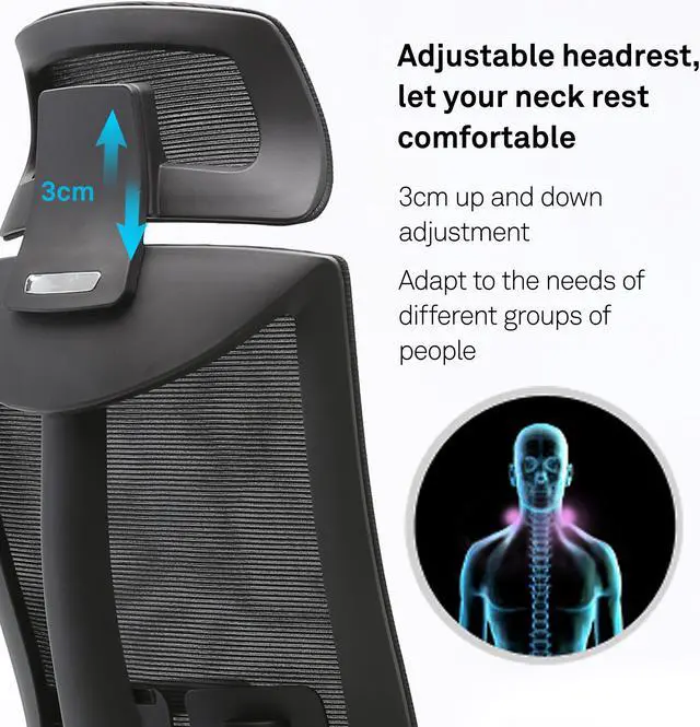 Alt view image 3 of 6 - SIHOO Home Office Chair with Ergonomic Design, Breathable Mesh Back and High Quality Sponge Cushion, for Home & Office, Black