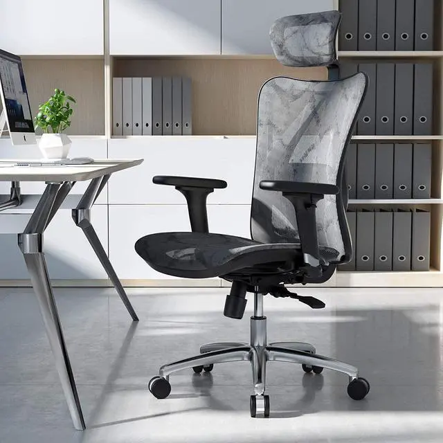 Main image of SIHOO Ergonomic Adjustable Office Chair with 3D Arm Rests and Lumbar Support - High Back with Breathable Mesh - Mesh Seat Cushion - Adjustable Head & Reclines Grey