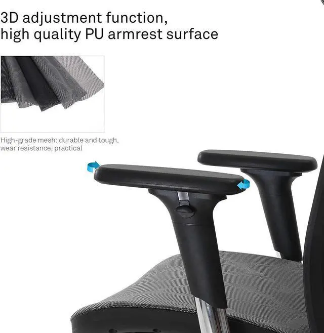 Alt view image 2 of 11 - SIHOO Ergonomic Adjustable Office Chair with 3D Arm Rests and Lumbar Support - High Back with Breathable Mesh - Mesh Seat Cushion - Adjustable Head & Reclines Grey