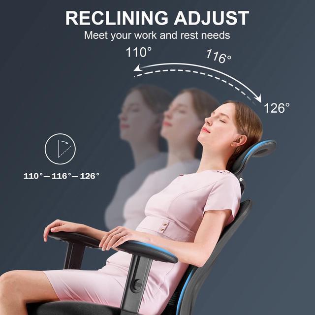 Alt view image 6 of 14 - SIHOO High-Back Mesh Office Chair with Lumbar Support, Ergonomic Chair for Desk, Breathable Mesh Adjustable Headrests for Home Office, Black