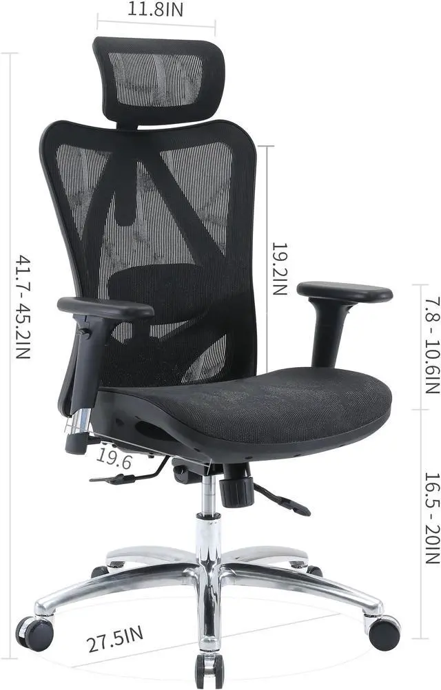 Alt view image 9 of 14 - SIHOO High-Back Ergonomic Office Chair, Mesh Desk Chair with Adjustable 3D Armrest, Lumbar Support and Headrest, for Home & Office, Black