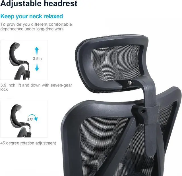 Alt view image 8 of 14 - SIHOO High-Back Ergonomic Office Chair, Mesh Desk Chair with Adjustable 3D Armrest, Lumbar Support and Headrest, for Home & Office, Black