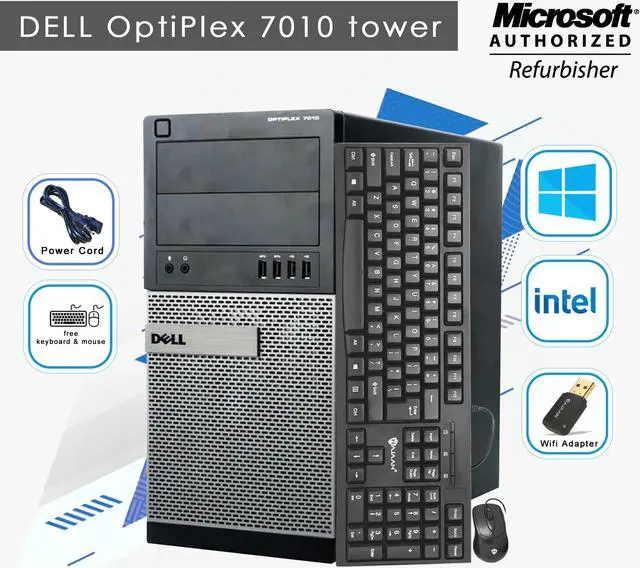Alt view image 6 of 10 - Dell Optiplex 7010 Tower Desktop Intel Core i5 3470 8GB New 256GB SSD DVD Windows 10 Professional New Free Keyboard, Mouse,Power cord,WiFi Adapter