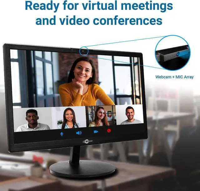 Alt view image 2 of 5 - Video Conferencing Webcam Monitor TECNII 20  Inch(2022W) LED Backlit, Built-in Web Camera, Microphones, Speakers, HDMI VGA Inputs for Home and Office| Black
