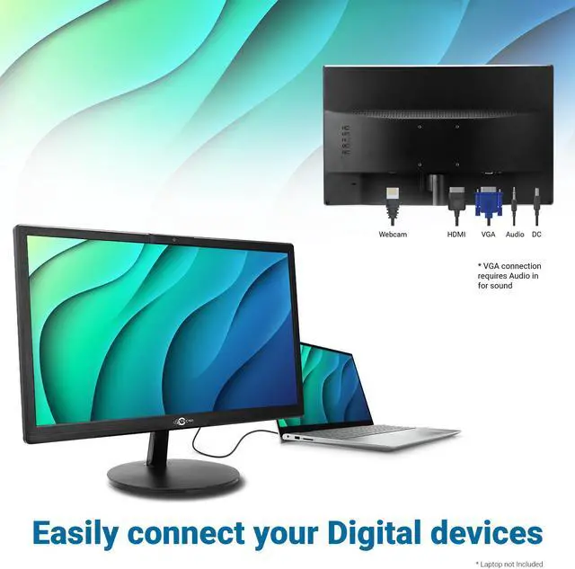 Alt view image 4 of 5 - Video Conferencing Webcam Monitor TECNII 20  Inch(2022W) LED Backlit, Built-in Web Camera, Microphones, Speakers, HDMI VGA Inputs for Home and Office| Black