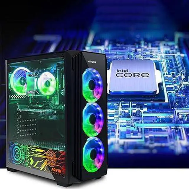 Alt view image 2 of 7 - AQVIN Gaming Desktop PC Tower Computer Intel i7 Processor upto 4.60 GHz 512GB SSD 32GB DDR4 RAM AMD Radeon RX 550 4GB GDDR5 Gaming Card WiFi Windows 11 Pro Free Gaming Keyboard & Mouse