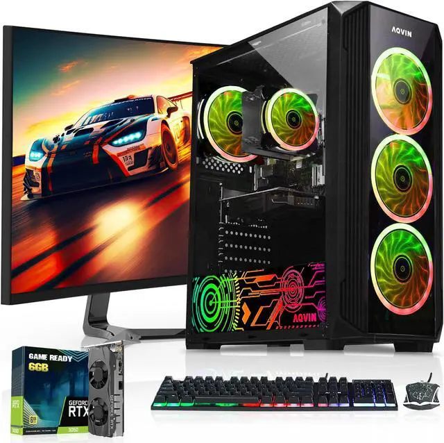 Main image of AQVIN - ZForce Gaming PC Desktop Tower Computer - Core I7 CPU Up to 4.00 GHz - GeForce RTX 3050 6GB GDDR6 GPU - 32GB RAM - 1TB SSD - Windows 10 Pro - 27-Inch Curved Gaming Monitor  - 1 Year Warranty