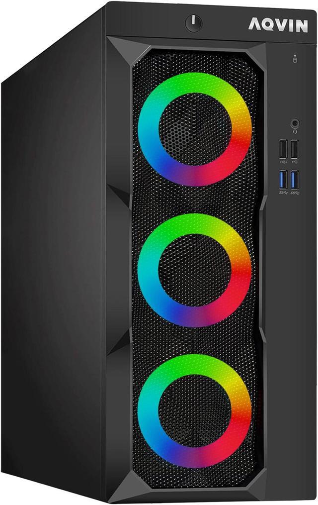 Alt view image 8 of 8 - AQVIN LuminaRings Gaming Desktop PC Windows 10 Pro Tower Computer - Quad Core I7 Processor Up to 4.00GHz | Radeon RX 550 4GB | 32GB DDR4 RAM | 1TB SSD | 24-Inch FHD Monitor | Gaming Keyboard Mouse