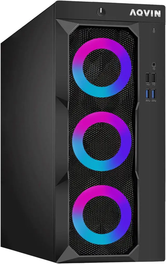 Alt view image 2 of 7 - AQVIN LuminaRings Gaming PC Windows 11 Pro Desktop Computer | GeForce RTX 3050 6GB GDDR6 GPU Card | Intel Core I5 8th Gen CPU | 32GB DDR4 RAM | 1TB SSD(1000GB) | RGB Fan | Gaming Keyboard and Mouse