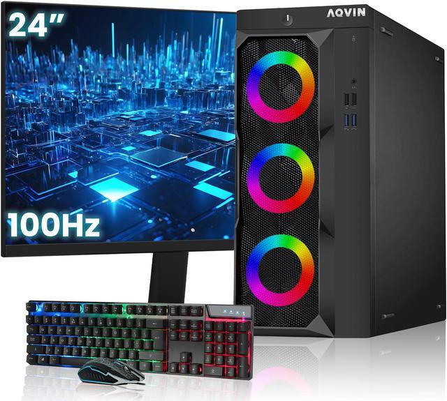 Main image of AQVIN LuminaRings Gaming Desktop PC Windows 10 Pro Tower Computer - Quad Core I7 Processor Up to 4.00GHz | Radeon RX 550 4GB | 32GB DDR4 RAM | 1TB SSD | 24-Inch FHD Monitor | Gaming Keyboard Mouse