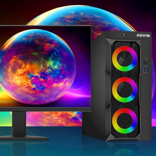 Alt view image 6 of 8 - AQVIN LuminaRings Gaming Desktop PC Windows 10 Pro Tower Computer - Quad Core I7 Processor Up to 4.00GHz | Radeon RX 550 4GB | 32GB DDR4 RAM | 1TB SSD | 24-Inch FHD Monitor | Gaming Keyboard Mouse
