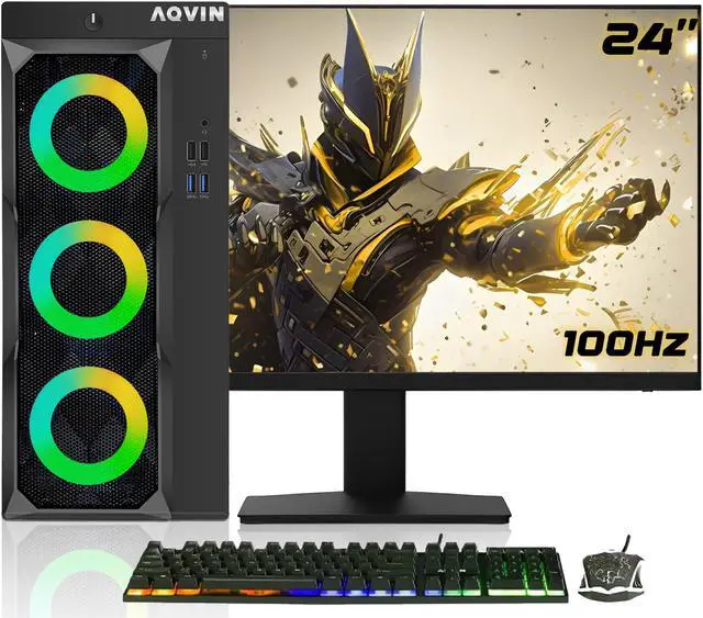 Main image of AQVIN - LuminaRings Gaming Computer Desktop PC Tower Windows 10 Pro - Intel Core I7-6700 CPU Up to 4.00GHz | GeForce GTX 1050Ti 4GB GPU | 32GB DDR4 RAM | 1TB SSD | 24-Inch FHD Monitor - Black