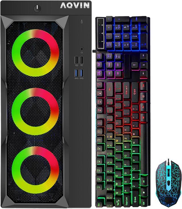 Alt view image 3 of 8 - AQVIN LuminaRings Gaming Desktop PC Windows 10 Pro Tower Computer - Quad Core I7 Processor Up to 4.00GHz | Radeon RX 550 4GB | 32GB DDR4 RAM | 1TB SSD | 24-Inch FHD Monitor | Gaming Keyboard Mouse
