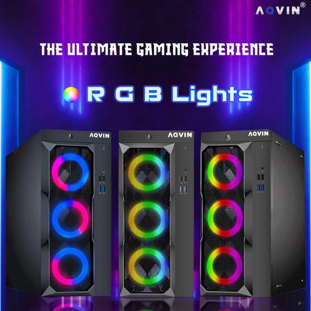 Alt view image 4 of 8 - AQVIN LuminaRings Gaming Desktop PC Windows 10 Pro Tower Computer - Quad Core I7 Processor Up to 4.00GHz | Radeon RX 550 4GB | 32GB DDR4 RAM | 1TB SSD | 24-Inch FHD Monitor | Gaming Keyboard Mouse