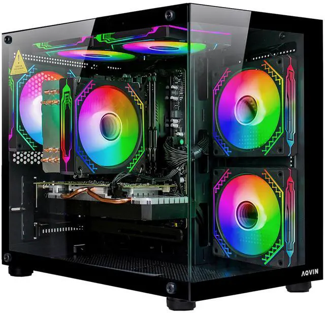 Main image of AQVIN NEON Gaming PC Desktop Tower - Windows 11 Pro - Intel core I7-8700 CPU - GeForce RTX 3050 GPU - 32GB DDR4 RAM - 2TB NVMe SSD