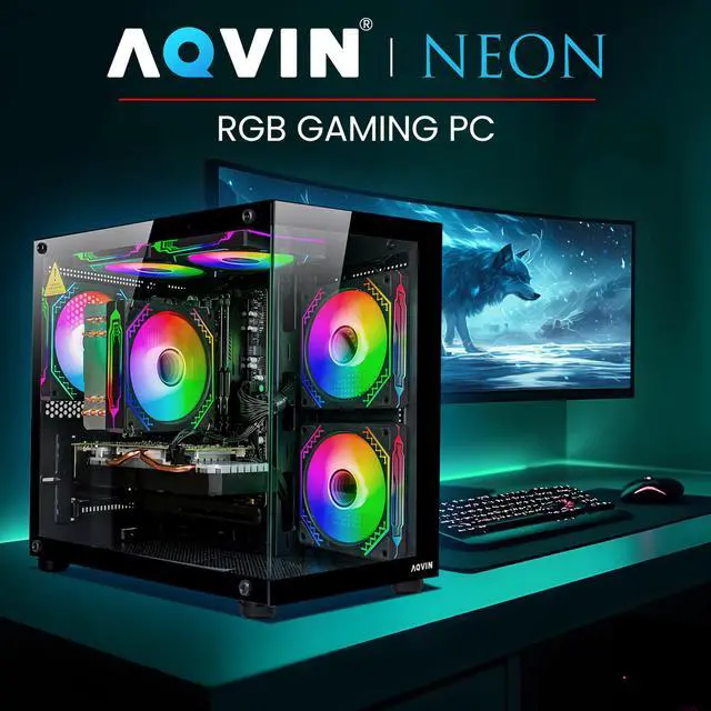 Alt view image 7 of 7 - AQVIN NEON Gaming PC Desktop Tower - Windows 11 Pro - Intel core I7-8700 CPU - GeForce RTX 3050 GPU - 32GB DDR4 RAM - 2TB NVMe SSD