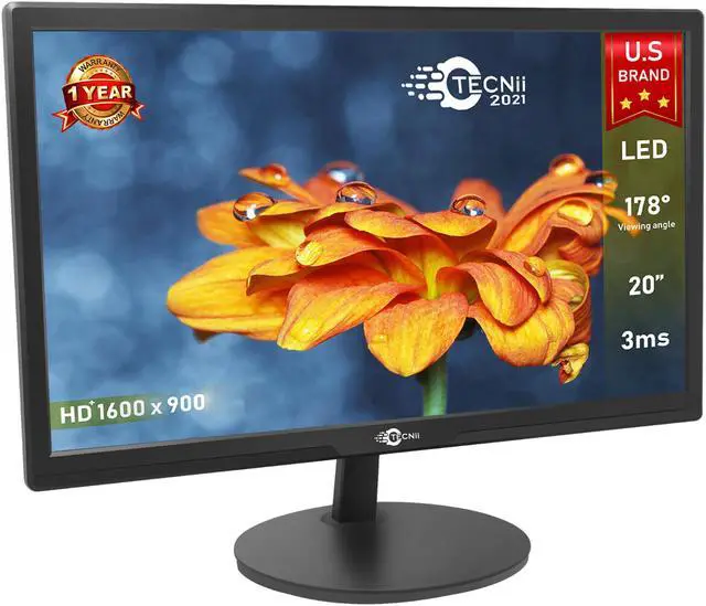 Alt view image 2 of 6 - TECNII 20" Inch Monitor (T2021) LED Backlit LCD Desktop PC | Flat Screen HD+ Resolution | 75Hz - 3ms Response Time | HDMI , VGA | Best for Home & Office Use | Black