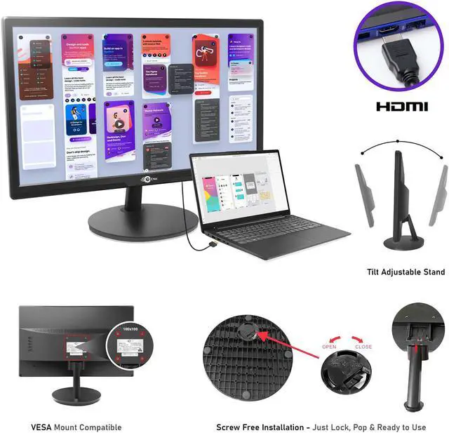 Alt view image 4 of 6 - TECNII 20" Inch Monitor (T2021) LED Backlit LCD Desktop PC | Flat Screen HD+ Resolution | 75Hz - 3ms Response Time | HDMI , VGA | Best for Home & Office Use | Black