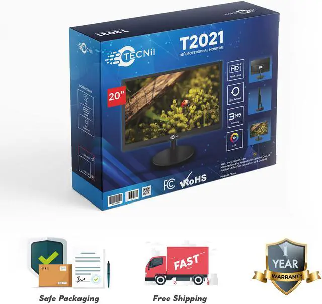 Alt view image 6 of 6 - TECNII 20" Inch Monitor (T2021) LED Backlit LCD Desktop PC | Flat Screen HD+ Resolution | 75Hz - 3ms Response Time | HDMI , VGA | Best for Home & Office Use | Black