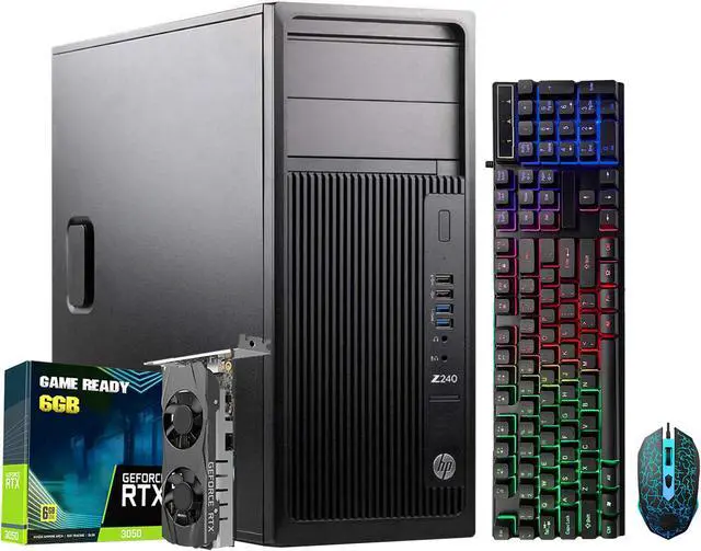 Main image of HP Gaming PC Z240 Mini Tower Workstation Intel Core i7 GeForce RTX 3050 32GB DDR4 RAM 512GB SSD Windows 10 Pro RGB Keyboard Mouse