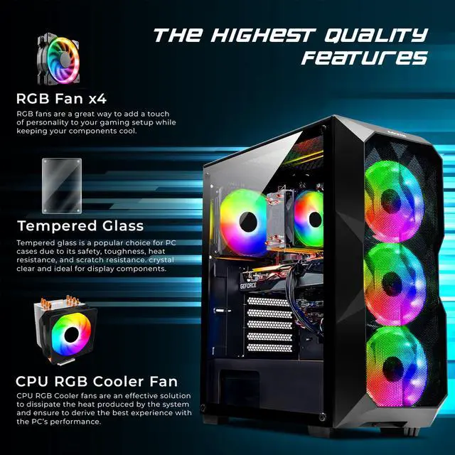 Alt view image 3 of 7 - AQVIN AQB70 Gaming Tower PC - intel i7 Core processor Upto 4.60GHz, 32GB RAM 1TB NVMe SSD, GeForce GTX 1660 6GB GPU, RGB Fans, WiFi, Windows 11 Pro - Black GeForce GTX 1660 SUPER