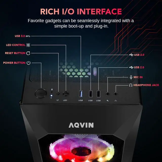 Alt view image 5 of 7 - AQVIN AQB70 Gaming Tower PC - intel i7 Core processor Upto 4.60GHz, 32GB RAM 1TB NVMe SSD, GeForce GTX 1660 6GB GPU, RGB Fans, WiFi, Windows 11 Pro - Black GeForce GTX 1660 SUPER